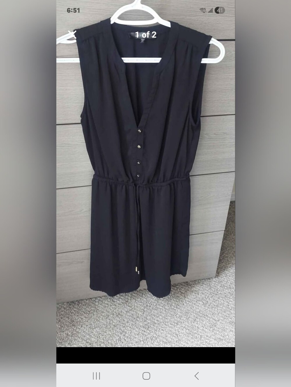 Dynamite Sleeveless Black Drawstring Button-Front Dress